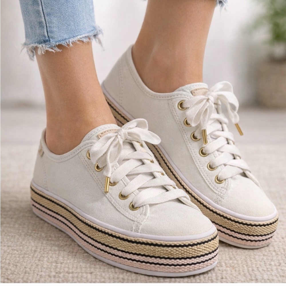 KATE SPADE for KEDS Sneakers White Canvas Size 7.5 Narrow **READ